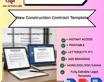 New Construction Contract Template for Builders & Contractors | Home Renovation Legal Agreement PDF Word Editable Document