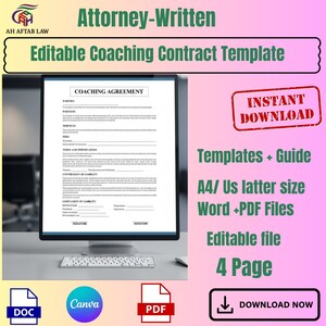Plantilla editable de contrato de coaching - Formulario de acuerdo profesional (PDF, documento Word) Condiciones comerciales Servicios al cliente