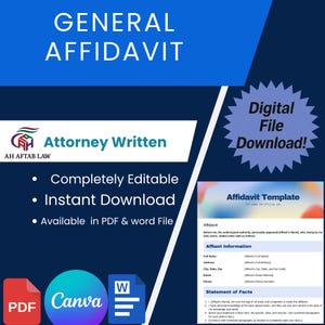 General Affidavit Form - Instant Download for Notary, Legal, and Personal Needs