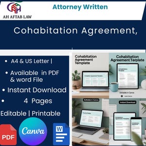 Cohabitation Agreement Template, Editable Canva Contract, Living Together Form, Instant Download