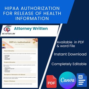 HIPAA Authorization for Release of Health Information Template | Customizable Medical Release Form
