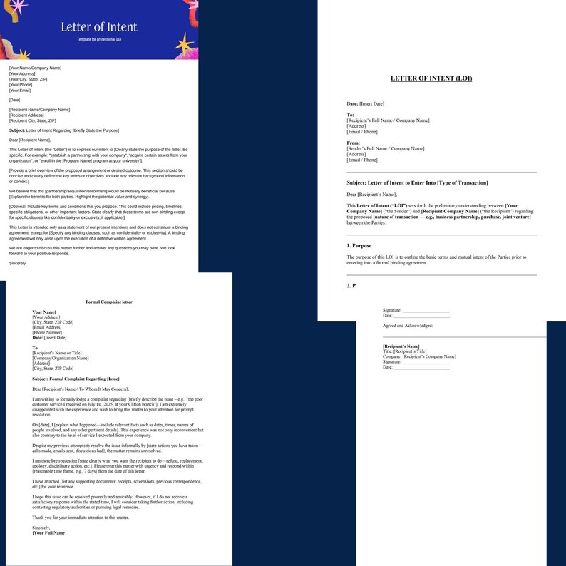 Design Intent Document Example Editable Letter of Intent Template: Business, Real Estate & Job Offers ...