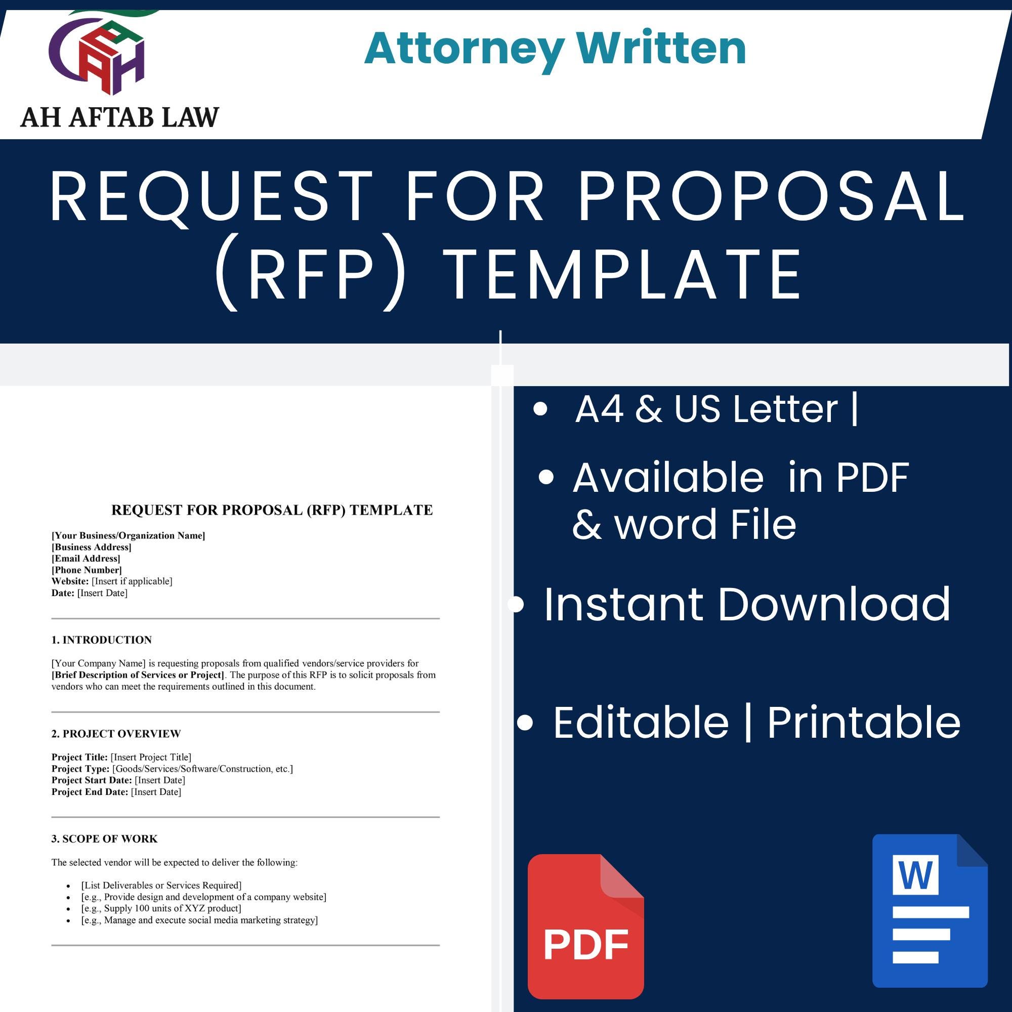 Editable Request for Proposal Template: Professional RFP Word Doc ...