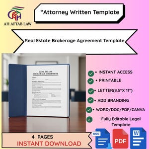 Real Estate Brokerage Agreement Template - Professional Contract for Agents & Brokers, Instant Download Editable PDF