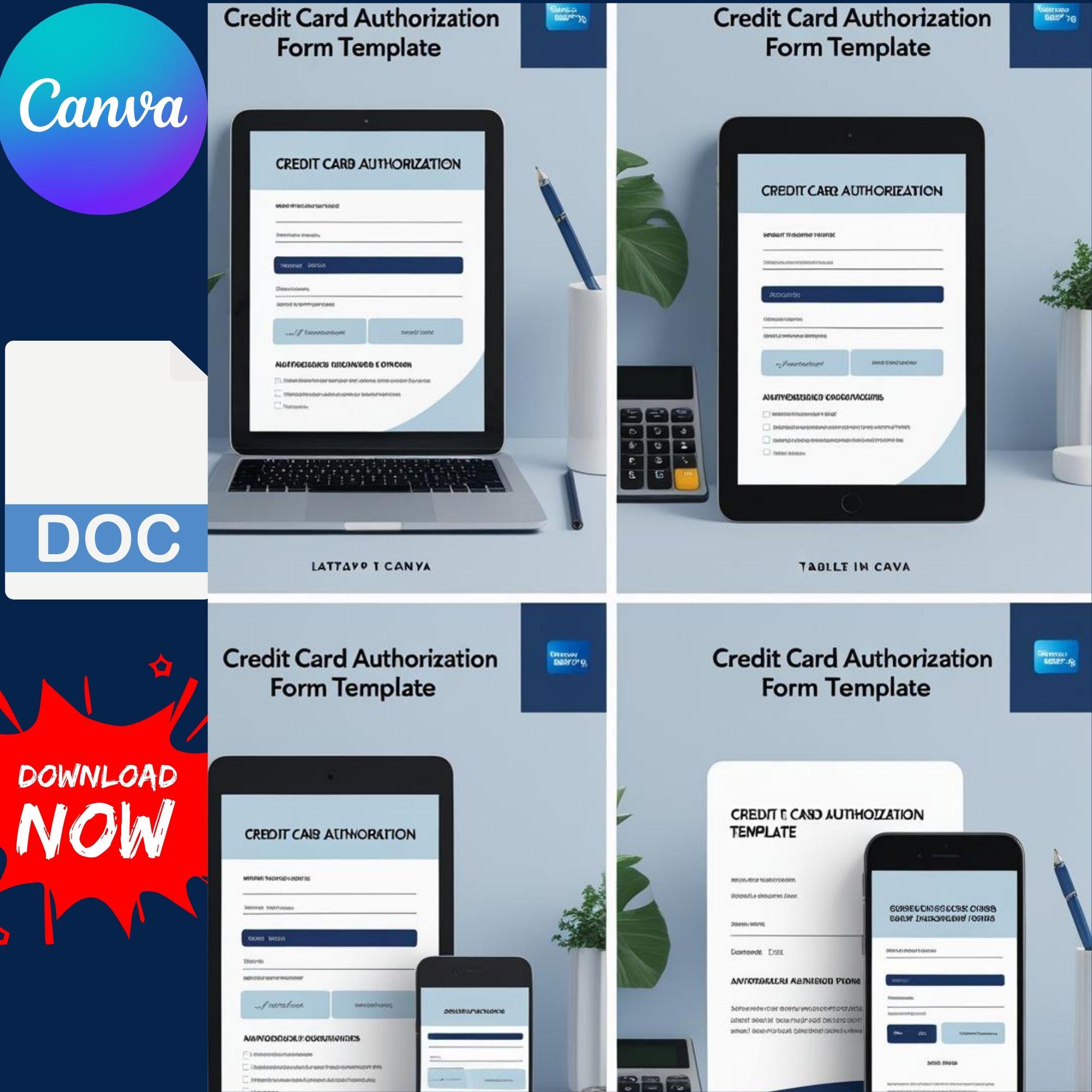 Credit Card Authorization Form Template Canva Business Payment Digital ...