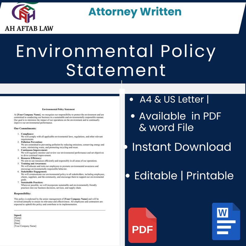 Environmental Policy Statement Template: Editable Eco-friendly Business ...
