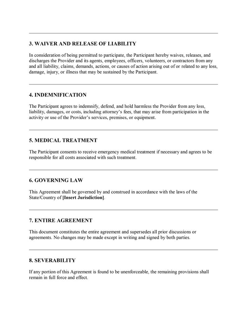 Liability Waiver Agreement Template | General Release of Liability Form ...