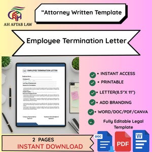 Employee Termination Letter Template: Editable HR Offboarding Document for Legal Support & Staff Exit Notice