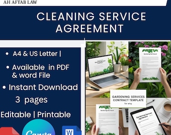 Modelo de Contrato de Serviços de Jardinagem para Imprimir, Contrato de Paisagismo Editável, Contrato Profissional de Cuidados com o Gramado, Download Imediato