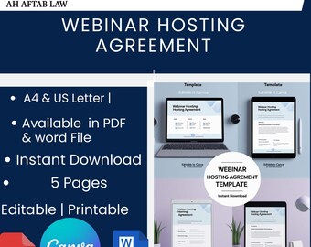 Webinar Hosting Agreement Template, Editable Business Contract Form, Online Event Legal Document, Canva Instant Download