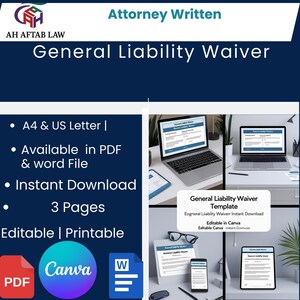 General Liability Waiver Template, Editable Canva Form, Business Protection Form, Instant Download