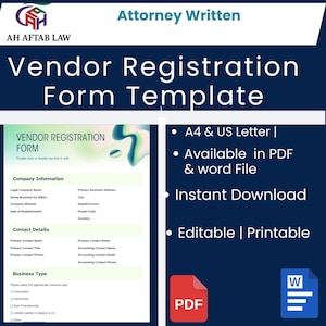 Vendor Registration Form | Printable Vendor Registration Form | Customizable Vendor Registration Form |Editable docx file |