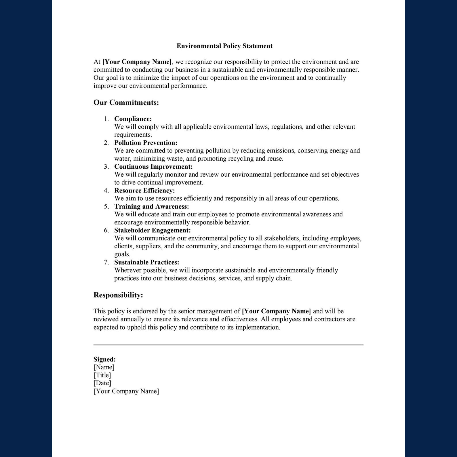 Environmental Policy Statement Template: Editable Eco-friendly Business ...