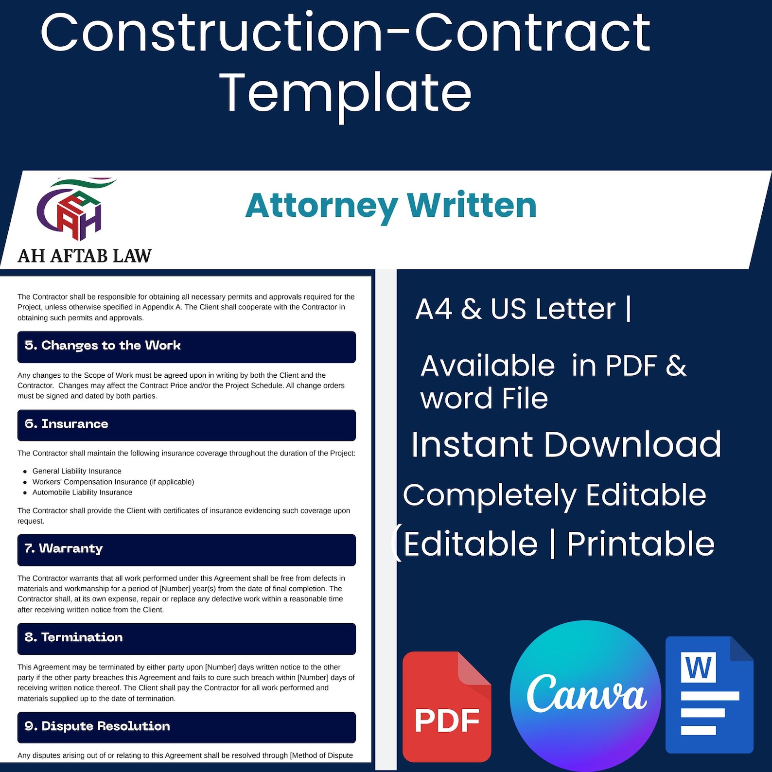 Contract Example Pdf Free Construction Contract Template (PDF Download | Editable | A4 US Letter ...