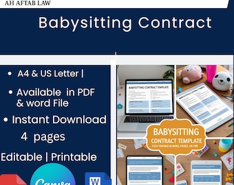 Modelo de Contrato de Babá Editável, Contrato de Cuidados Infantis, Contrato de Babá Temporária, Download Digital Imediato
