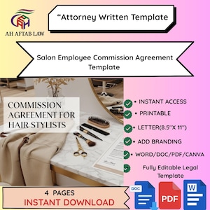 Salon Employee Commission Agreement Template - Editable Policy Contract for Hair Stylists & Beauty Staff
