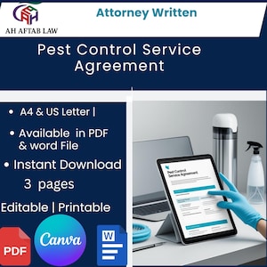 Pest Control Service Agreement Template, Editable Canva Contract, Pest Management Form, Instant Download