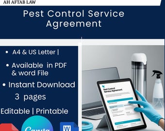 Pest Control Service Agreement Template, Editable Canva Contract, Pest Management Form, Instant Download