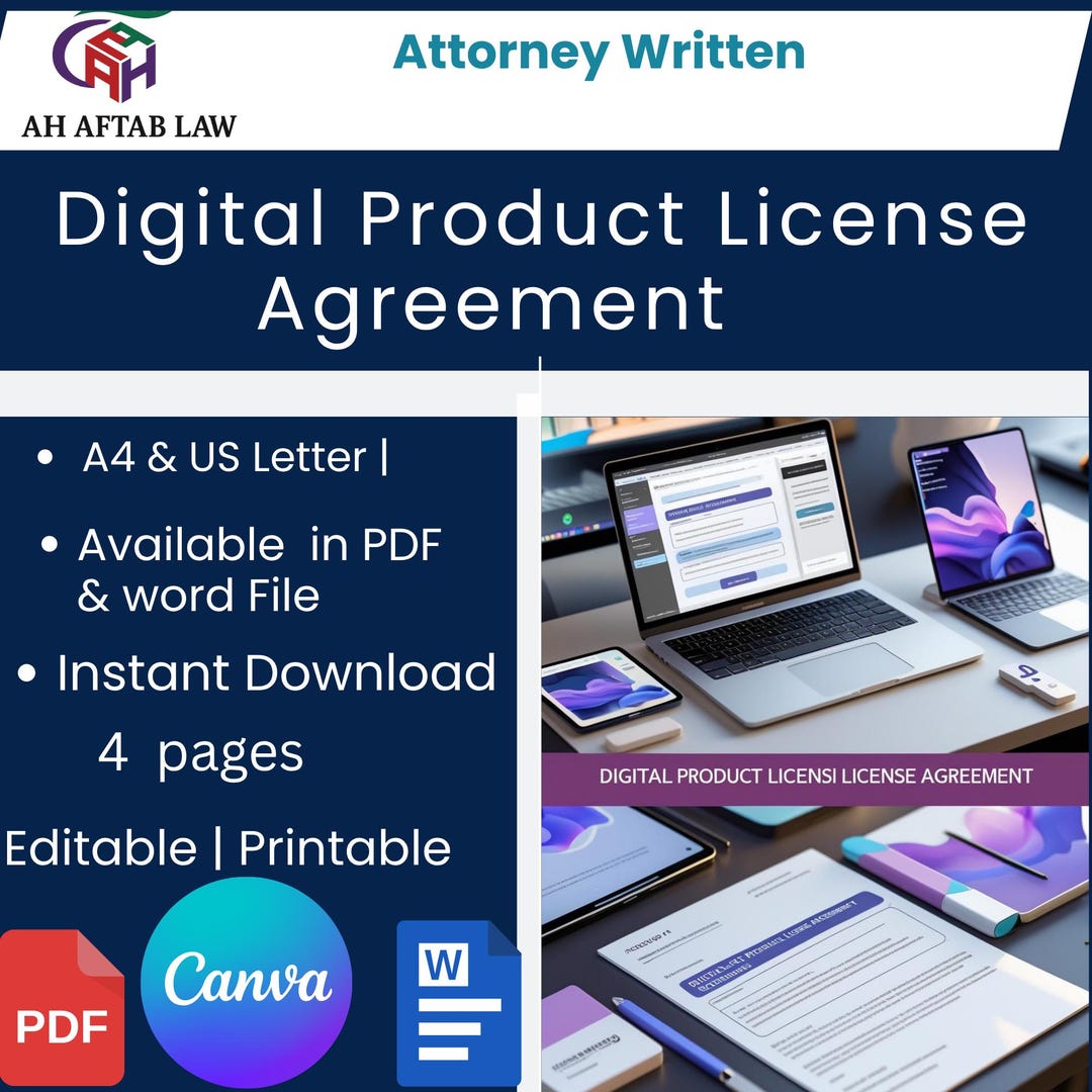 Digital Product License Agreement Template: Editable PDF Download - Etsy