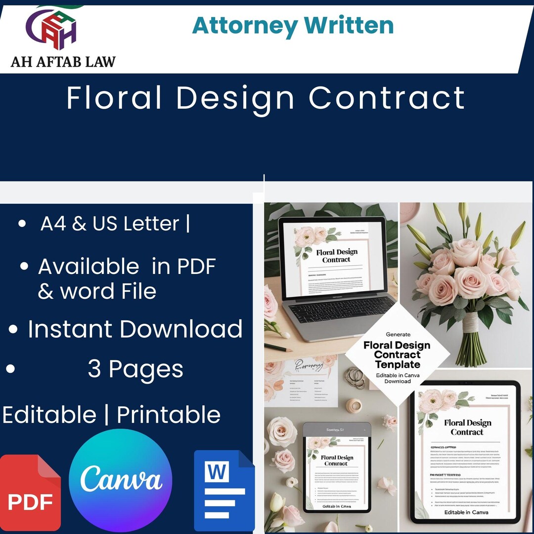 Floral Design Contract Template, Editable Canva Contract, Wedding ...