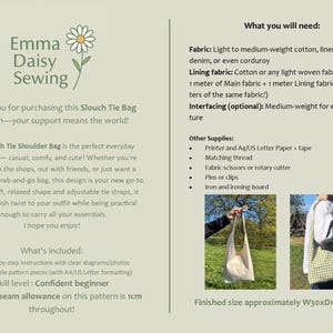 K&ouml;nnte beinhalten: Ein Schnittmuster f&uuml;r eine Schultertasche mit Schlaufenband. Das Schnittmuster enth&auml;lt Anleitungen, Diagramme und druckbare Teile. Die fertige Tasche misst 76 cm in der Breite, 25 cm in der Tiefe und 152 cm in der H&ouml;he. Das Schnittmuster ist f&uuml;r einen selbstbewussten Anf&auml;nger geeignet und beinhaltet eine Nahtzugabe von 1 cm.