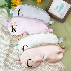 Personalized Satin Sleep Mask with Printed Initial,Bridesmaid Gift, Wedding Favor, Custom Letter Eye Cover, Spa Party Favor