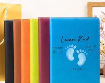 Personalized Baby Memory Book – Birth Stats Faux Leather Journal