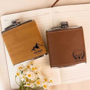 Personalized Leather Flask for Groomsmen – Custom 6oz Hip Flask for Golf Lovers – Wedding Gift for Best Man, Usher, Groom, Golf Party Favor