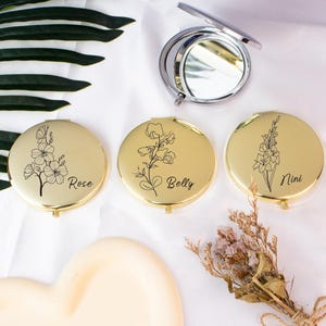 Brautjungfer Geschenk Spiegel - Personalisierter Taschenspiegel mit Geburtsblume & Name - Hochzeit Gastgeschenk, individuelles Geschenk für Sie
