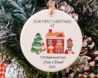 Paar Weihnachten Ornament, personalisierte neues Zuhause Geschenk, benutzerdefinierte Adresse Dekoration, erstes Weihnachtsandenken, Geschenk für Frau Mann