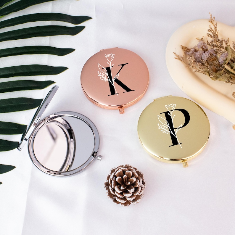 Personalized Initial Compact Mirror – Custom Engraved Round Mirror ...