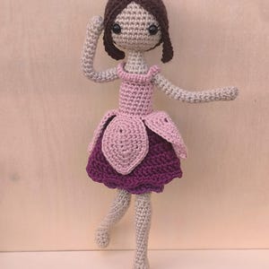 Crochet ballerina doll amigurumi pink and purple flower toy handmade cotton fantasy gift