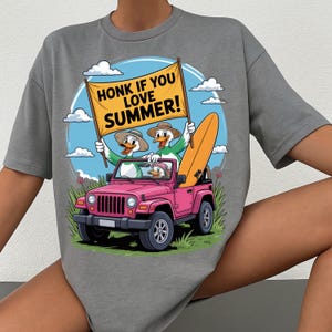 Goose zomershirt png, Honk If You Love Summer png, jeep Duck-sublimatieontwerp, grappige eend zomer png, schattige gans T-shirt clipart