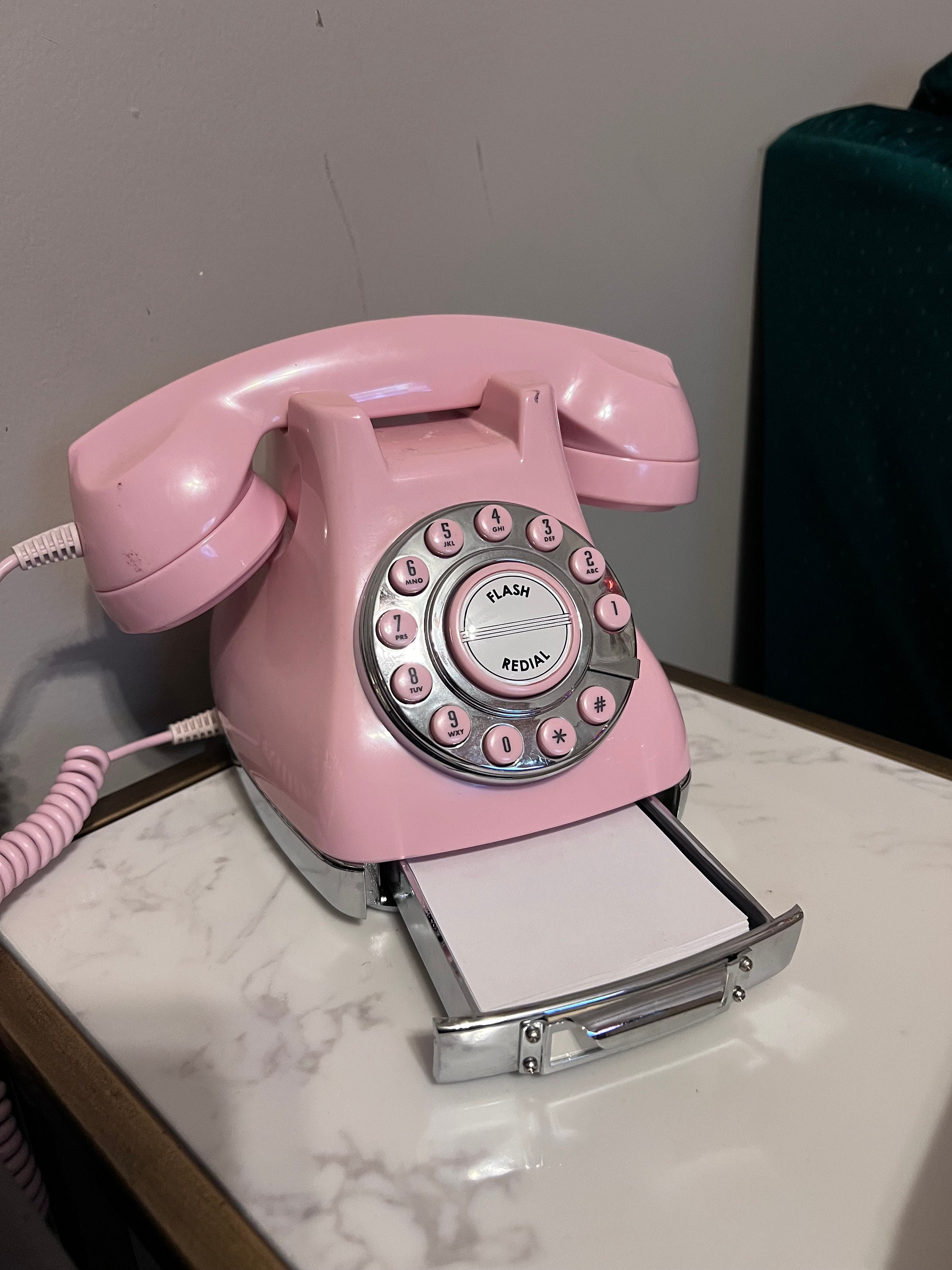 Retro Vintage Mary Kay Original Pink Phone with Note Drawer.