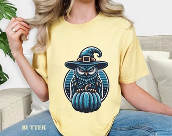 Vintage Witch Owl Halloween T-Shirt: Comfort Colors 1717 Tee