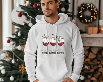 Funny Christmas Snowman Wine Hoodie • Holiday Apparel