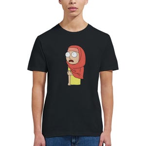 Rick and Morty Hijab T-Shirt – Funny Modest Cartoon Mash-Up Tee, Muslim Geek Streetwear, Inclusive Anime Fan Gift, Unisex Top