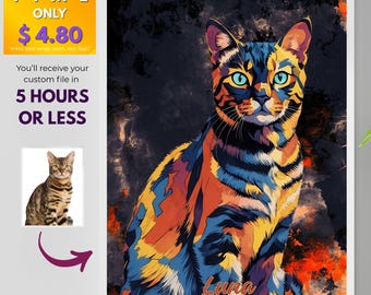 Tierportrait: Bunter Hund oder Katze Kunst (Digitaler Download, 5 Stunden Lieferung)