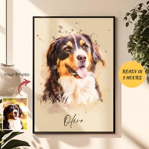 Pet Watercolor Art from Photo, Custom Dog Painting, Pet Memorial Gift, Dog Portrait, Custom Pet Painting, Loss Gift for Pet Owners