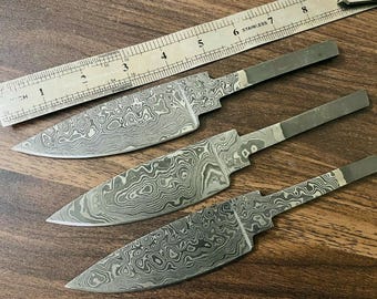 Lot Of 3PCS Hunting Skinning Fishing Knife Blank Blades Damascus Forged Steel Knife Making Supplies