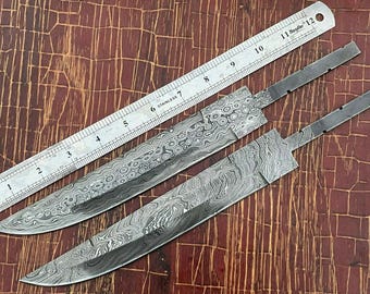 Lot Of 2PCS Damascus Steel Hand Forged Blank Bowie Blades For Knife Making Hunting Outdoor