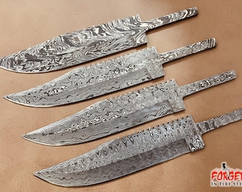 Lot Of 4PCS Damascus Steel Hand Forged Blank Bowie Blades Knife Making Hunting Knife Making Supplies