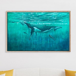 Lienzo Latidos del Oceano - Ballena con buceadora