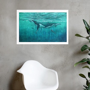 Póster: Latidos del Oceano - BALLENA CON BUCEADORA. Sin marco.