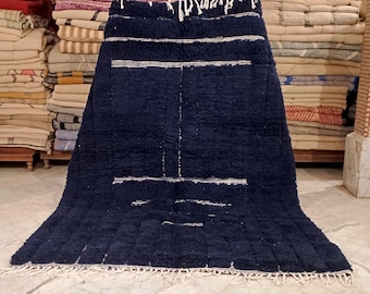 Handmade Blue Wool Berber Rug - Moroccan Boho Farmhouse Decor 6.8x9.3 ft