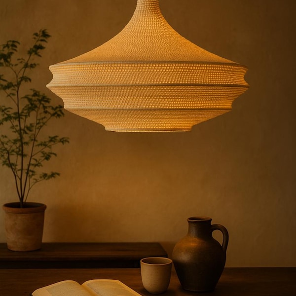 Handcrafted Moroccan Crochet Pendant Lamp – Boho Lampshade