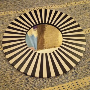 Resin Wall Mirror 86cm, Handmade Modern Round Mirror, Black White Geometric Mirror, Unique Home Decor, Statement Accent Mirror