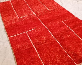 Handmade Red Wool Rug: Berber Moroccan Home Decor
