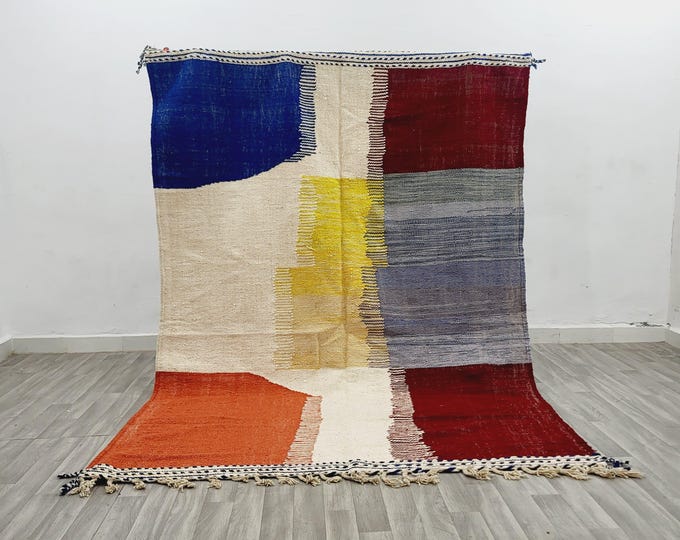 Featured listing image: Discover the timeless beauty of Zanafi rugs - Handcrafted elegance for your home - 6.75x10 ft Moroccan rug - Flatweave kilim - wool kilim