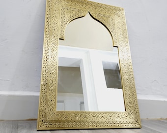 Handcrafted Moroccan Brass Mirror – Engraved Geometric Frame, Custom Size